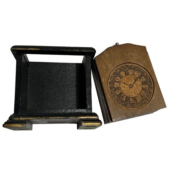 Vintage Wooden Clock Cork Coaster Set Holder 6 Piece Brown Wood Cup 5" - Picture 2 of 16